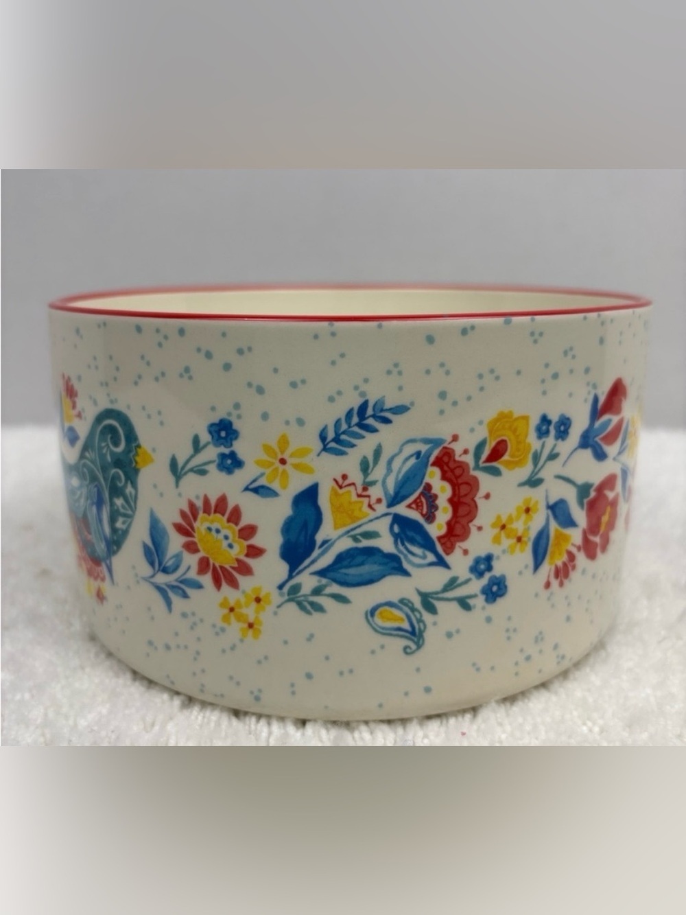 Pioneer Woman Maize Round Ceramic Nesting Bowl Featuring a Bird & Floral Pattern
